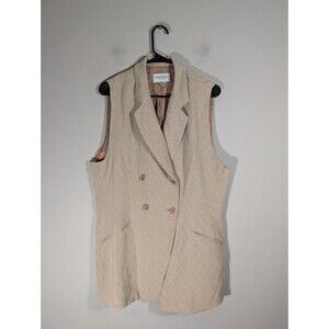 EMANUEL UNGARO Vintage Cream Herrigbone Longline Vest Wool Blend Sz 12 Academia